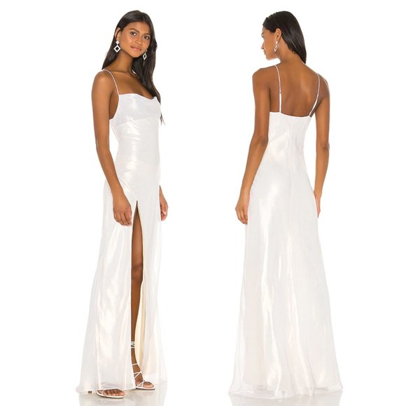 Lovers + Friends Maia Cowl Neck Slip Gown Maxi Dress Cloud Metallic Small - Picture 2 of 7